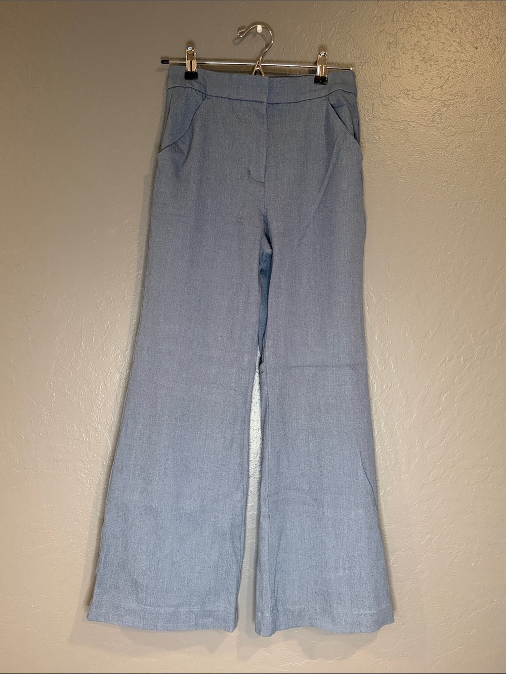 Express Light Blue Flare Trousers with Tailored Waist